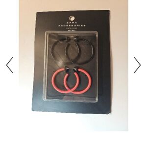 New Zara Black and Red Hoop Earrings Jewelry